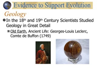 Geology
In the 18th and 19th Century Scientists Studied
Geology in Great Detail
  Old Earth, Ancient Life: Georges-Louis Leclerc,
  Comte de Buffon (1749)
 
