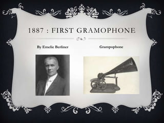1887 : FIRST GRAMOPHONE
By Emelie Berliner

Grampophone

 