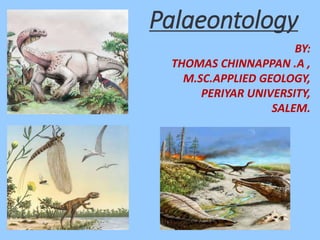 Palaeontology
BY:
THOMAS CHINNAPPAN .A ,
M.SC.APPLIED GEOLOGY,
PERIYAR UNIVERSITY,
SALEM.
 