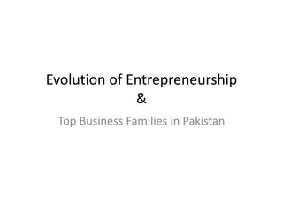 Evolution of Entrepreneurship
&
Top Business Families in Pakistan
 