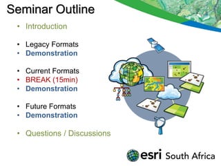 Seminar Outline
 • Introduction

 • Legacy Formats
 • Demonstration

 • Current Formats
 • BREAK (15min)
 • Demonstration

 • Future Formats
 • Demonstration

 • Questions / Discussions
 