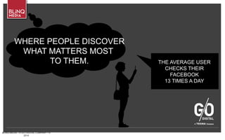 BLINQ MEDIA – A G/O DIGITAL COMPANY • ©
2014
THE AVERAGE USER
CHECKS THEIR
FACEBOOK
13 TIMES A DAY
WHERE PEOPLE DISCOVER
WHAT MATTERS MOST
TO THEM.
 