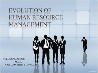 EVOLUTION OF
HUMAN RESOURCE
MANAGEMENT
KULDEEP MATHUR
M.B.A.
JIWAJI UNIVERSITY GWALIOR
 