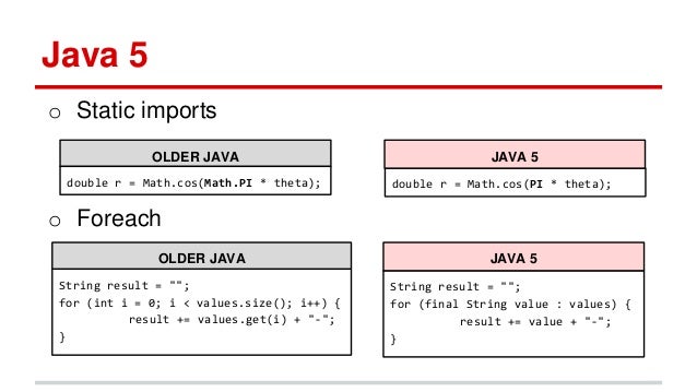 Evolution of Java, from Java 5 to 8