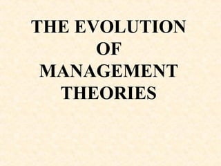 THE EVOLUTION
OF
MANAGEMENT
THEORIES
THE EVOLUTION
OF
MANAGEMENT
THEORIES
 