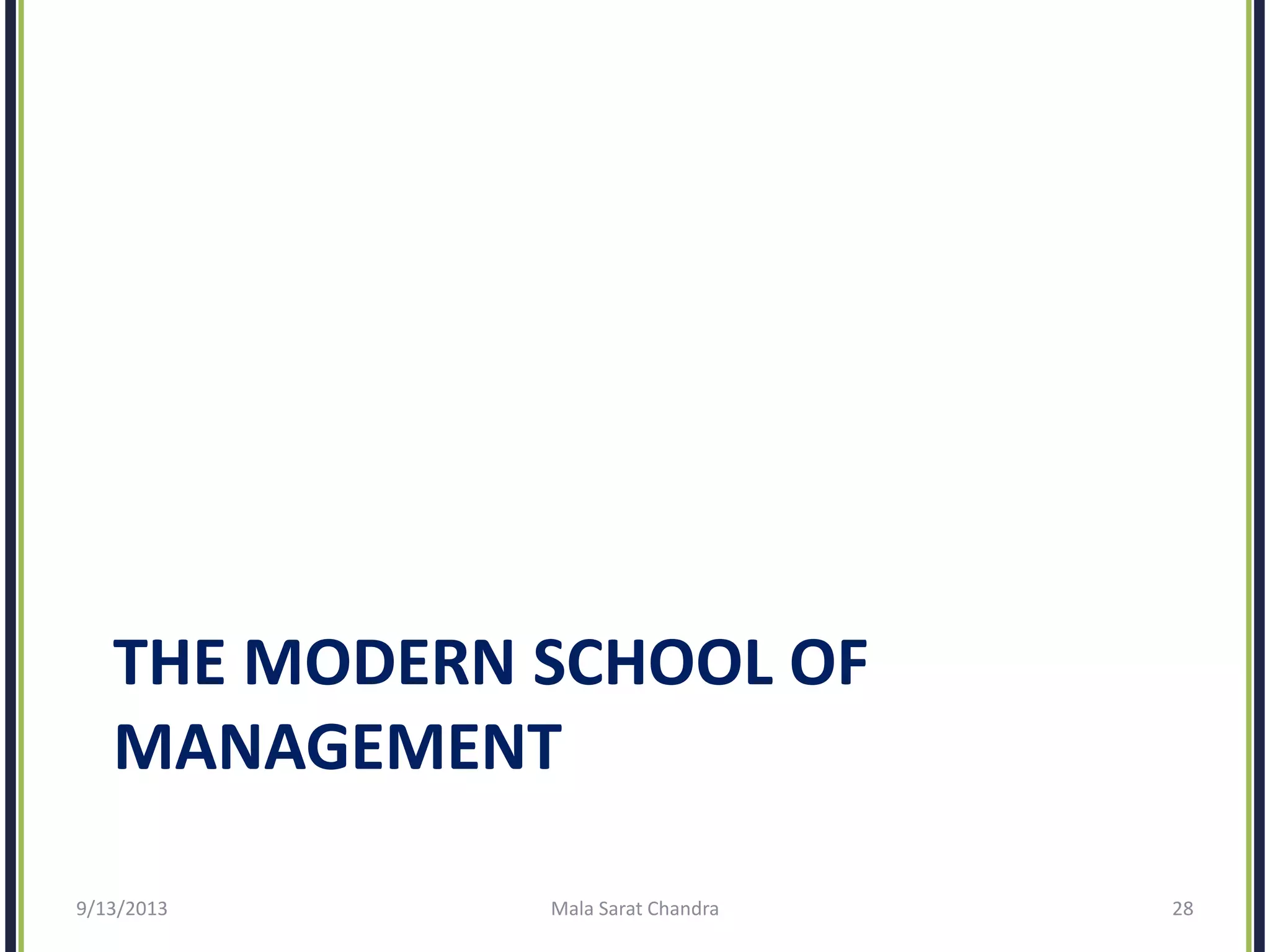 THE MODERN SCHOOL OF
MANAGEMENT
9/13/2013 Mala Sarat Chandra 28
 