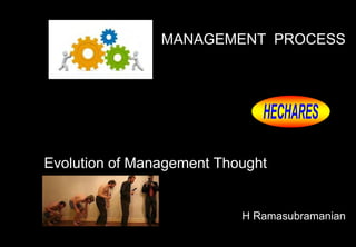 MANAGEMENT PROCESS
H Ramasubramanian
Evolution of Management Thought
 