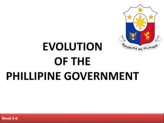 EVOLUTION
OF THE
PHILLIPINE GOVERNMENT
Week 5-6
 