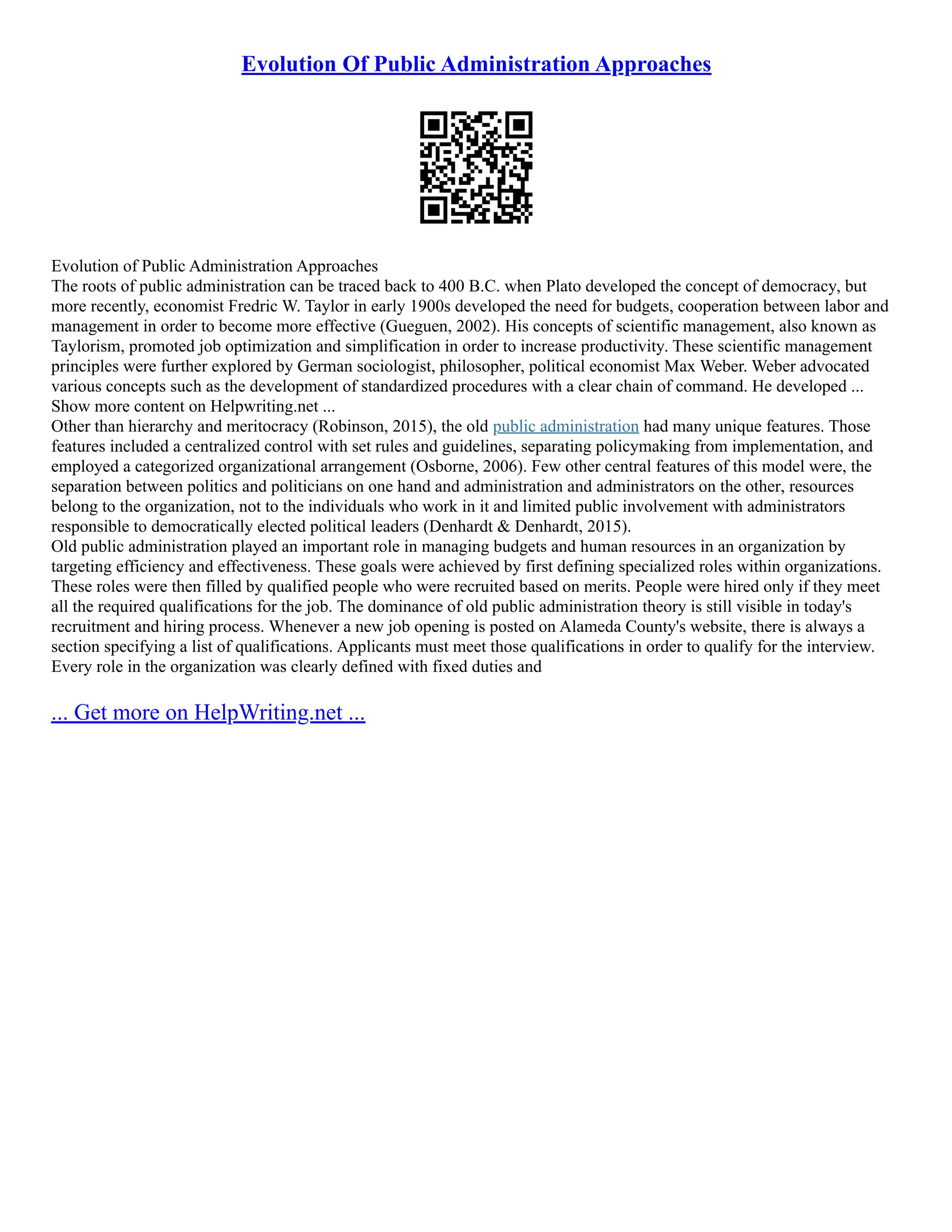 Evolution Of Public Administration Approaches | PDF