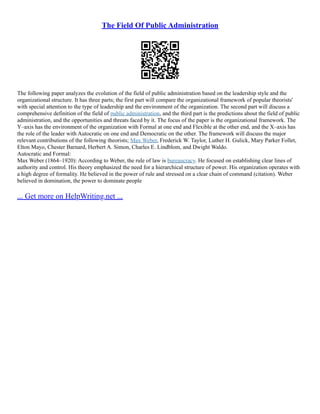Evolution Of Public Administration Approaches | PDF