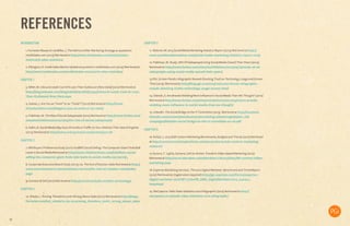 13 
REFERENCES 
INTRODUCTION 
1. Forrester Research via Miller, J. The Path to a Killer Marketing Strategy as quoted on 
InsideSales.com (2013) Retrieved at http://www.insidesales.com/insider/sales-metrics/ 
16-sales-statistics/ 
2. Elkington, D. Inside Sales Market Update as quoted on InsideSales.com (2013) Retrieved at 
http://www.insidesales.com/insider/sales-metrics/16-sales-statistics/ 
CHAPTER 1 
3. Miller, M. Inbound Leads Cost 61% Less Than Outbound [New Data] (2012) Retrieved at 
http://blog.hubspot.com/blog/tabid/6307/bid/31555/Inbound-Leads-Cost-61-Less- 
Than-Outbound-New-Data.aspx 
4. Gaines, J. Are You an “Innie” or an “Outie”? (2012) Retrieved at http://www. 
siriusdecisions.com/blog/are-you-an-innie-or-an-outie/ 
5. Fidelman, M. The Rise of Social Salespeople (2012) Retrieved at http://www.forbes.com/ 
sites/markfidelman/2012/11/05/the-rise-of-social-salespeople/ 
6. Kabin, B. Social Media May Soon Drive More Traffic to Your Website Than Search Engines 
(2013) Retrieved at http://www.entrepreneur.com/article/227178 
CHAPTER 2 
7. IBM Buyers Preference Study (2011) via IBM’s Social Selling: The Computer Giant Finds B2B 
Leads in Social Media Retrieved at http://www.chiefmarketer.com/b2b/ibms-social-selling- 
the-computer-giant-finds-b2b-leads-in-social-media-25012012#_ 
8. Corporate Executive Board Study (2013) via The End of Solution Sales Retrieved at http:// 
www.executiveboard.com/exbd/sales-service/the-end-of-solution-sales/index. 
page 
9. Connect & Sell (2012) Retrieved at http://connectandsell.com/the-technology/ 
CHAPTER 4 
10. Wizdo, L. Proving Theodore Levitt Wrong About Sales (2012) Retrieved at http://blogs. 
forrester.com/lori_wizdo/12-03-19-proving_theodore_levitt_wrong_about_sales 
CHAPTER 5 
11. Stelzner, M. 2013 Social Media Marketing Industry Report (2013) Retrieved at http:// 
www.socialmediaexaminer.com/social-media-marketing-industry-report-2013/ 
12. Fidelman, M. Study: 78% Of Salespeople Using Social Media Outsell Their Peers (2013) 
Retrieved at http://www.forbes.com/sites/markfidelman/2013/05/19/study-78-of-salespeople- 
using-social-media-outsell-their-peers/ 
13.PGi. Screen Fiends: Infographic Reveals Shocking Truth on Technology Usage and Screen 
Time (2013). Retrieved at http://blog.pgi.com/2013/10/screen-fiends-infographic-reveals- 
shocking-truths-technology-usage-screen-time/ 
14. Olenski, S. Are Brands Wielding More Influence In Social Media Than We Thought? (2012) 
Retrieved at http://www.forbes.com/sites/marketshare/2012/05/07/are-brands-wielding- 
more-influence-in-social-media-than-we-thought/ 
15. LinkedIn. The Social Bridge to the IT Committee (2013). Retrieved at http://business. 
linkedin.com/content/dam/business/marketing-solutions/global/en_US/ 
campaigns/linkedin-social-bridge-to-the-it-committee-en-us.pdf 
CHAPTER 6 
16. Pulizzi, J. 2013 B2B Content Marketing Benchmarks, Budgets and Trends (2012) Retrieved 
at http://contentmarketinginstitute.com/2012/10/2013-b2b-content-marketing-research/ 
17. Kucera, T. Lights, Camera, Call-to-Action: Trends in Video-based Marketing (2012) 
Retrieved at http://www.aberdeen.com/Aberdeen-Library/8192/RB-content-Video-marketing. 
aspx 
18. Experian Marketing Services. The 2012 Digital Marketer: Benchmark and Trend Report 
(2012) Retrieved at (registration required) http://go.experian.com/forms/experian-digital- 
marketer-2012?WT.srch=PR_EMS_DigitalMarketer2012_040412_ 
Download 
19. WeCapture. Web Video Statistics 2012 Infographic (2012) Retrieved at http:// 
wecapture.co.uk/web-video-statistics-2012-infographic/ 
