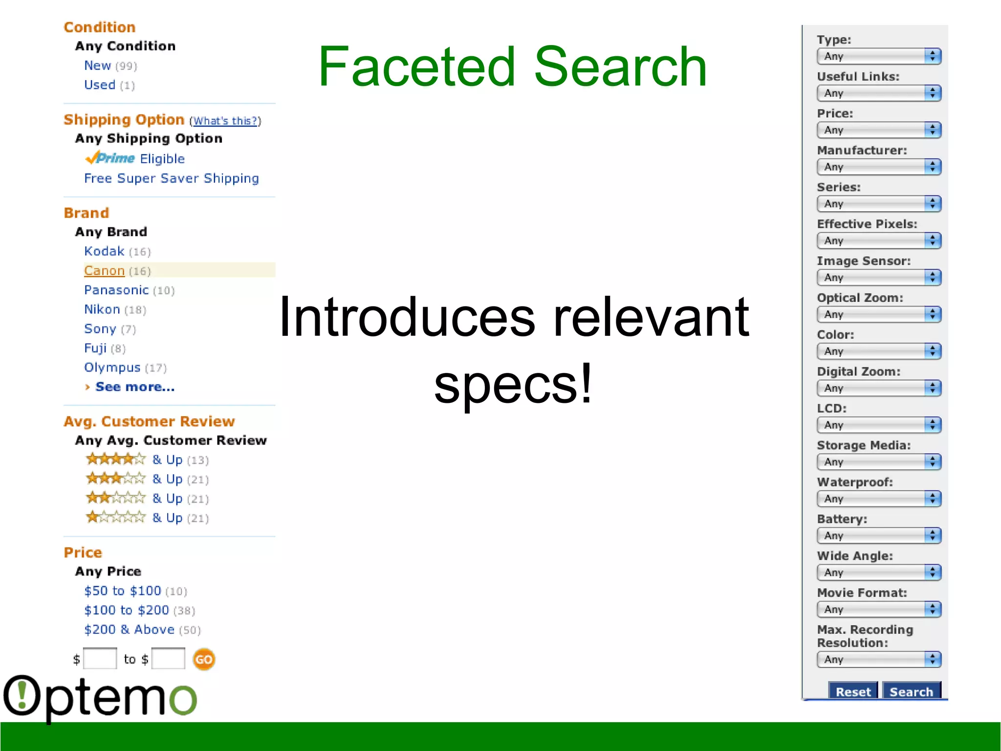 Faceted Search
Introduces relevant
specs!
 