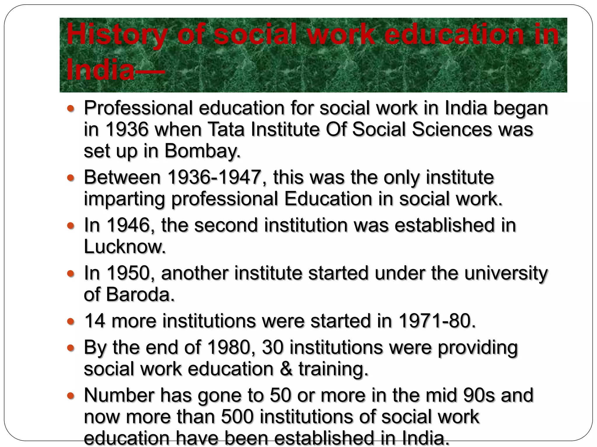 Evolution of social work education in india | PPTX