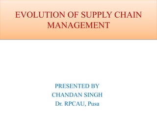 EVOLUTION OF SUPPLY CHAIN
MANAGEMENT
PRESENTED BY
CHANDAN SINGH
Dr. RPCAU, Pusa
 