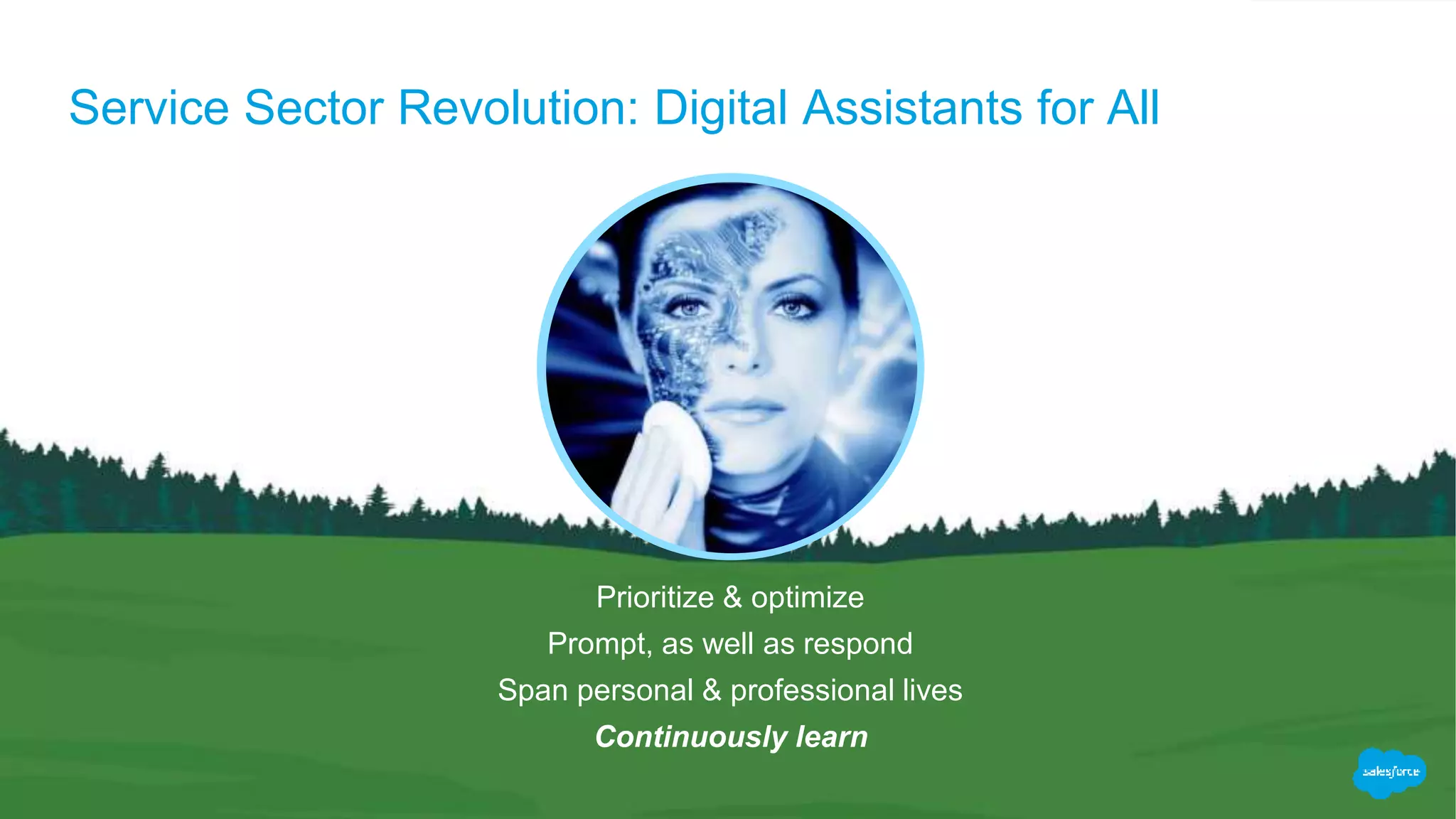 Service Sector Revolution: Digital Assistants for All
Prioritize & optimize
Prompt, as well as respond
Span personal & professional lives
Continuously learn
 