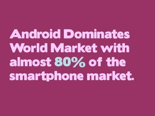 Android Dominates
World Market with
almost 80% of the
smartphone market.

 
