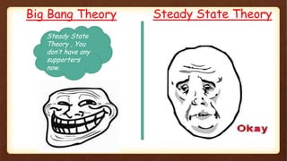 Big Bang Theory
Steady State
Theory , You
don’t have any
supporters
now.
Steady State Theory
 
