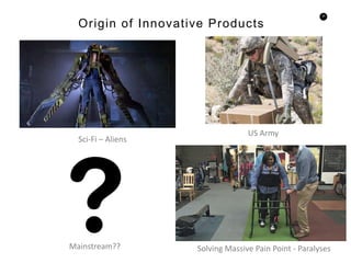 30
Origin of Innovative Products
Sci-Fi – Aliens
US Army
Mainstream?? Solving Massive Pain Point - Paralyses
 