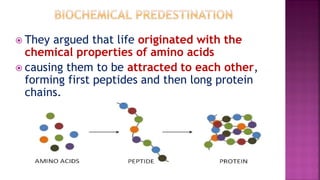  They argued that life originated with the
chemical properties of amino acids
 causing them to be attracted to each othe...