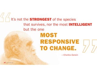 It’s not the STRONGEST of the species
that survives, nor the most INTELLIGENT
but the one
MOST
RESPONSIVE
TO CHANGE.
—Charles Darwin
 