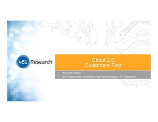 Confidential – © 2016 Equinix Inc. Equinix.com 9
Cloud 2.0
Customers First
•  Michelle Bailey
•  SVP Datacenter Initiatives and Data Strategy, 451 Research
 