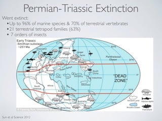 Permian-Triassic Extinction
Sun et al Science 2012
Went extinct:
•Up to 96% of marine species & 70% of terrestrial vertebr...