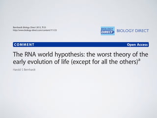 COMMENT Open Access
The RNA world hypothesis: the worst theory of the
early evolution of life (except for all the others)a...