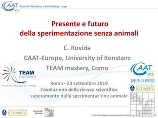 Presente e futuro
della sperimentazione senza animali
C. Rovida
CAAT-Europe, University of Konstanz
TEAM mastery, Como
Roma - 23 settembre 2019
L’evoluzione della ricerca scientifica
superamento della sperimentazione animale
 