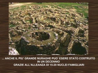 ... ANCHE IL PIU’ GRANDE NURAGHE PUO’ ESERE STATO COSTRUITO 
IN UN DECENNIO 
GRAZIE ALL’ALLEANZA DI 15-20 NUCLEI FAMIGLIARI 
 