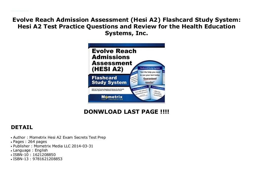 Evolve Reach Admission Assessment (Hesi A2) Flashcard Study System Hesi A2 Test Practice