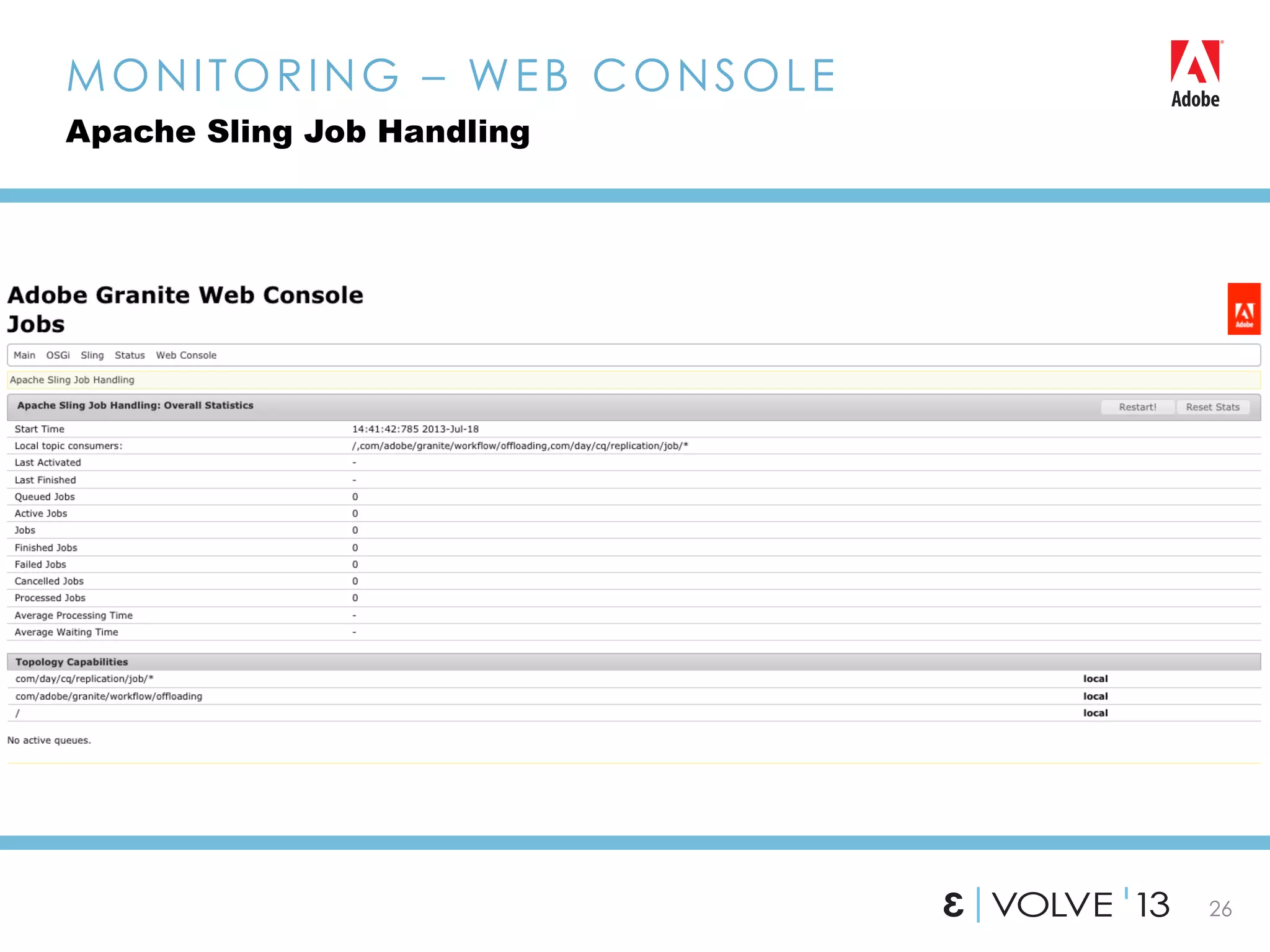26
MONITORING – WEB CONSOLE
Apache Sling Job Handling
 