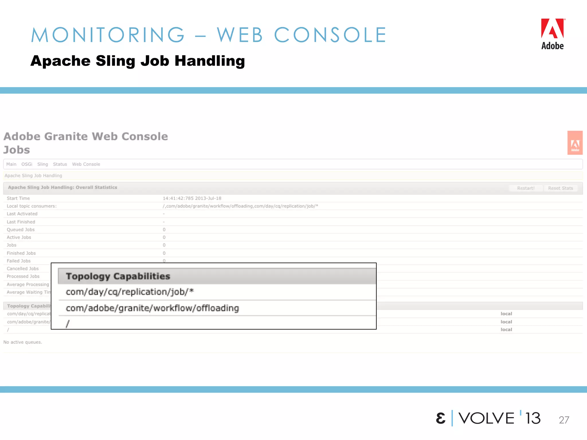 27
MONITORING – WEB CONSOLE
Apache Sling Job Handling
 