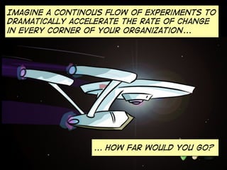 Imagine a continous flow of experiments to
dramatically accelerate the rate of change
in every corner of your organization...
... How far would you go?
 