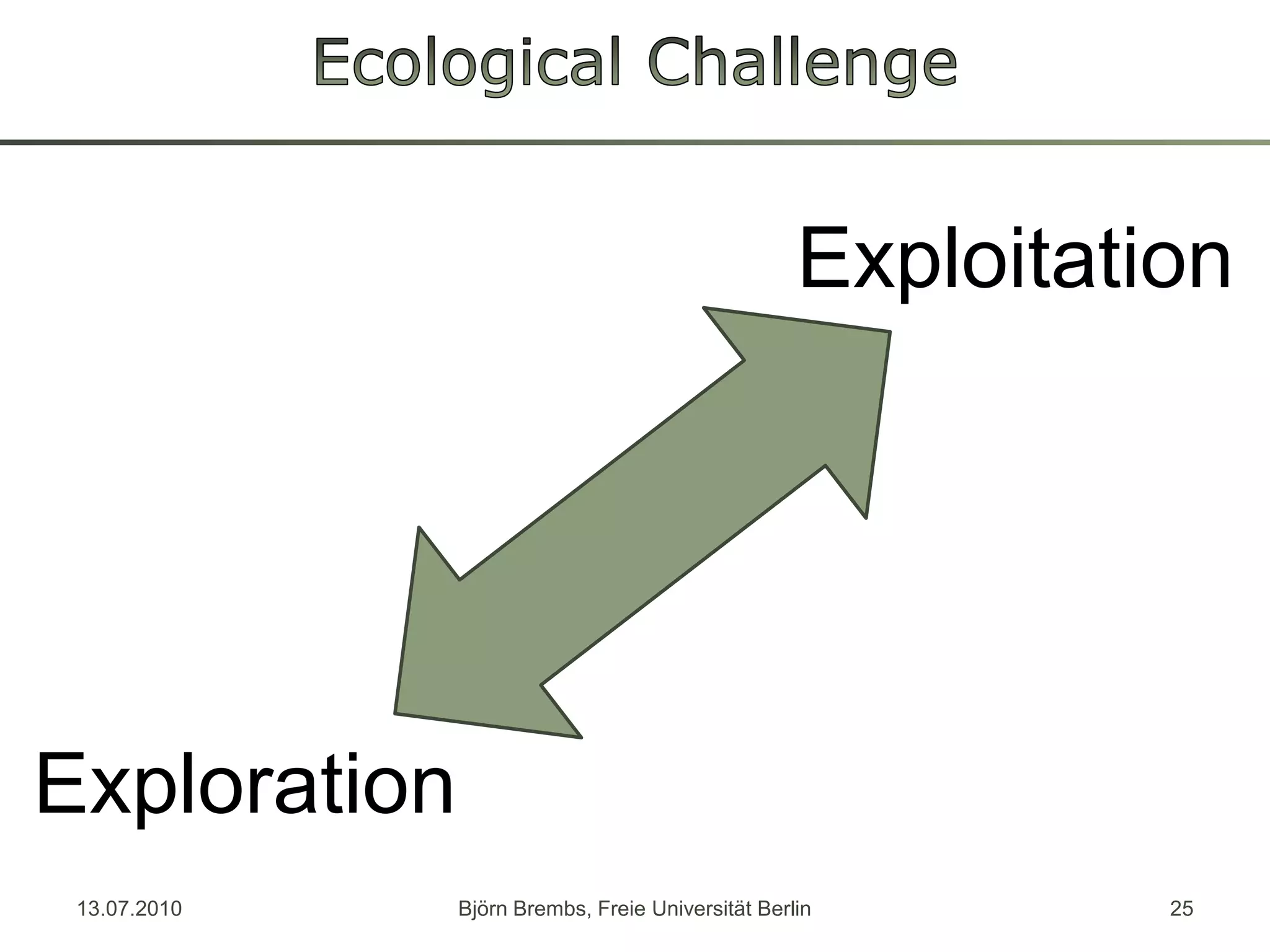Ecological ChallengeExploitationExploration13.07.2010Björn Brembs, Freie Universität Berlin25