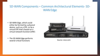 SD-WAN Components – Common Architectural Elements- SD-
WAN Edge
• SD-WAN Edge, which could
either be formed by a physical
...