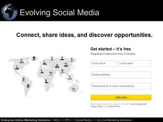 Evolving Social Media

25
Enterprise Online Marketing Solutions < SEO > < PPC > < Social Media > < On-Line Marketing Solutions >

 