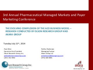 Evolving complexion of aco model  managed markets payer conf summer 2014