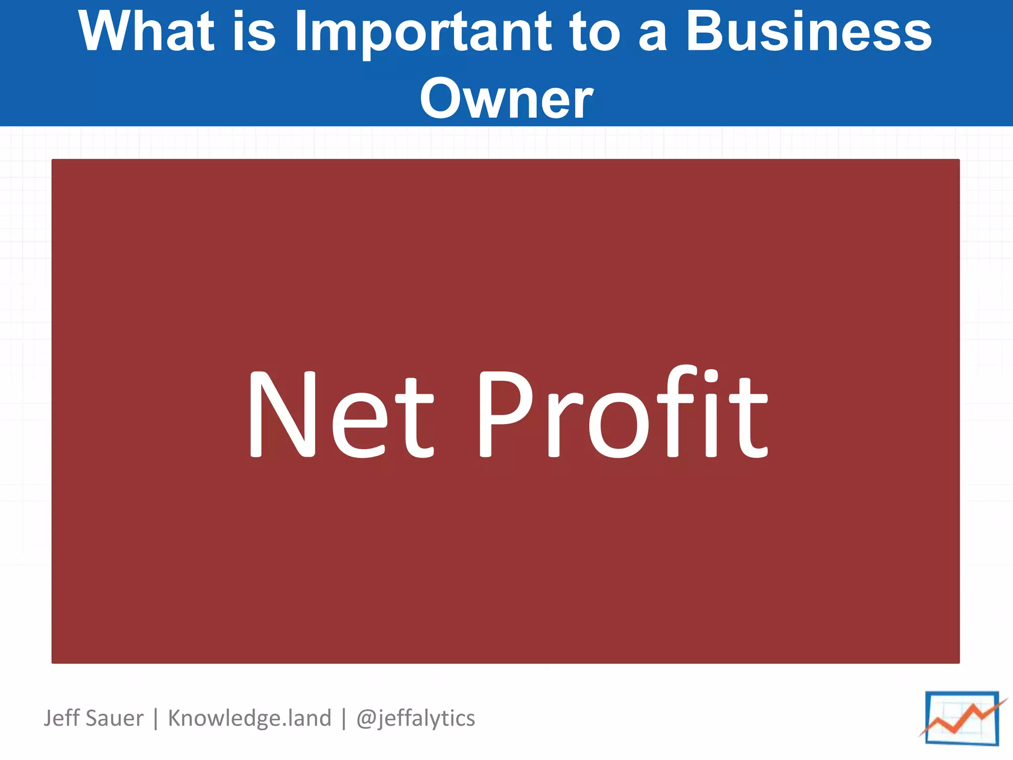 Jeff Sauer | Knowledge.land | @jeffalytics
What is Important to a Business
Owner
Net Profit
 
