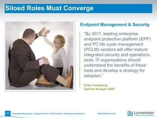Summary Insights45Organizations are at risk because:The management of endpoint security appears to be overly complex and often a disjointed set of control activities.