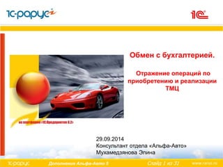 Отражение Операций Альфа-Авто По Приобретению И Реализации ТМЦ В.