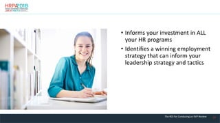 13
• Informs your investment in ALL
your HR programs
• Identifies a winning employment
strategy that can inform your
leadership strategy and tactics
The ROI for Conducing an EVP Review
 