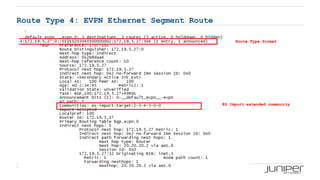 16 Copyright © 2009 Juniper Networks, Inc. www.juniper.net
Route Type 4: EVPN Ethernet Segment Route
Route Type format
ES Import extended community
 