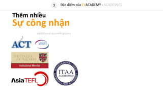 Thêm nhiều
Sự công nhận
additional accreditations
3 Đặc điểm của EVACADEMY - ACADEMICS
 