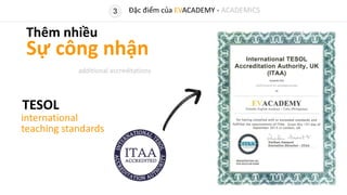 3
international
teaching standards
TESOL
Đặc điểm của EVACADEMY - ACADEMICS
Thêm nhiều
Sự công nhận
additional accreditations
 