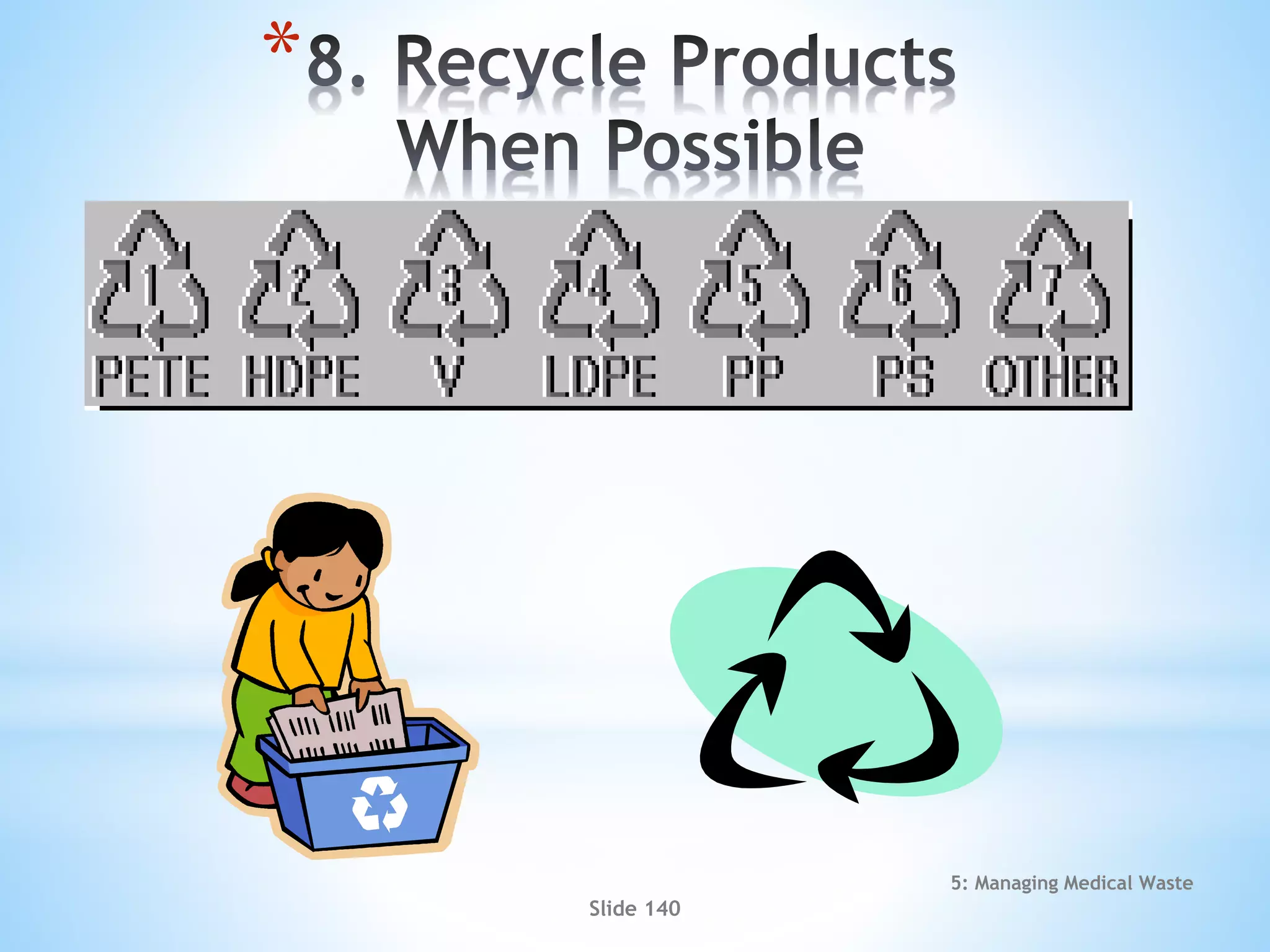 5: Managing Medical Waste
Slide 140
*
 