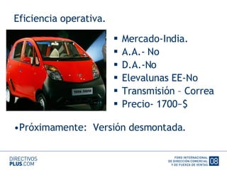 Eficiencia operativa. Mercado-India. A.A.- No D.A.-No Elevalunas EE-No Transmisión – Correa Precio- 1700~$ Próximamente:  Versión desmontada. 