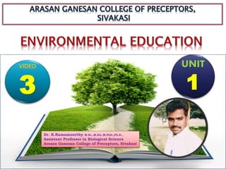 Dr. R.Ramamoorthy M.Sc.,M.Ed.,M.Phil.,Ph.D.,
Assistant Professor in Biological Science
Arasan Ganesan College of Preceptors, Sivakasi
UNIT
1
VIDEO
3
 