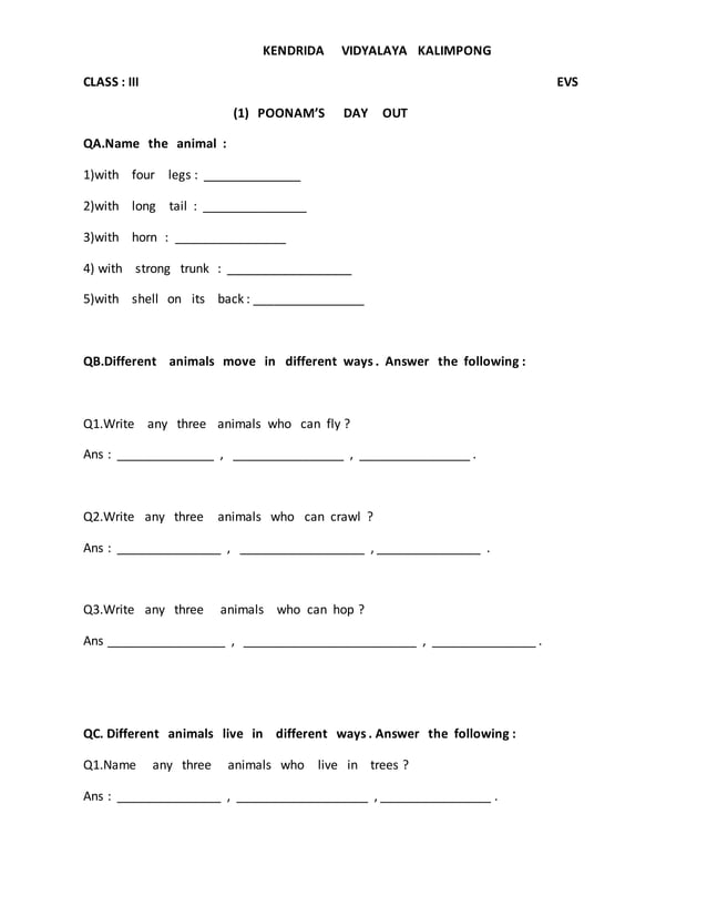 Evs 3 worksheet (2) Poonam #39 s day out PDF Evs 3 worksheet (2) Poonam #39 s day out PDF