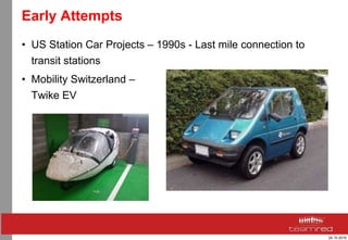 24.10.2016
Early Attempts
• US Station Car Projects – 1990s - Last mile connection to
transit stations
• Mobility Switzerland –
Twike EV
 