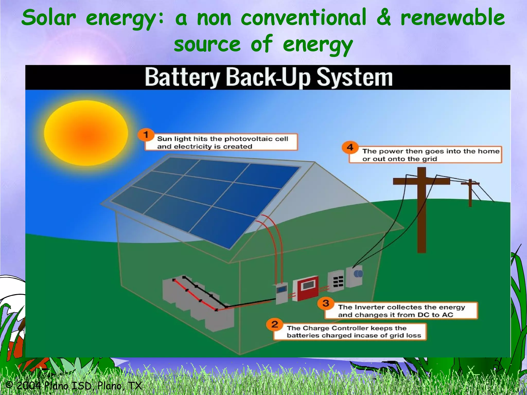© 2004 Plano ISD, Plano, TX
Solar energy: a non conventional & renewable
source of energy
 